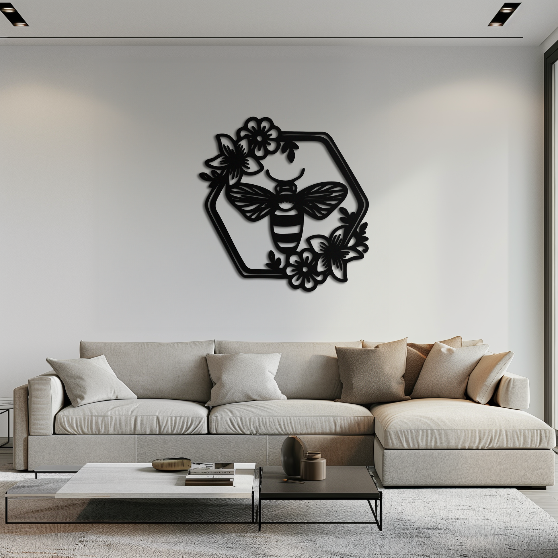 Floral Bee Silhouette Metal Wall Art – Nature Inspired Home Decoration- KAF544 - Tampa Home & Garden Store