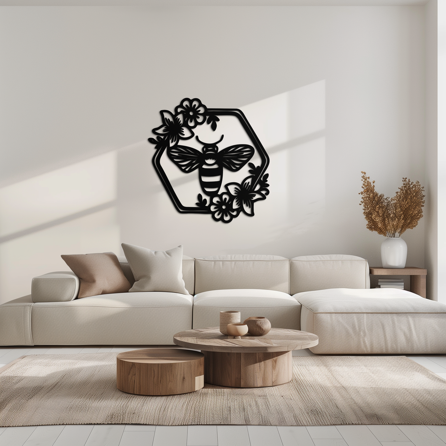 Floral Bee Silhouette Metal Wall Art – Nature Inspired Home Decoration- KAF544 - Tampa Home & Garden Store