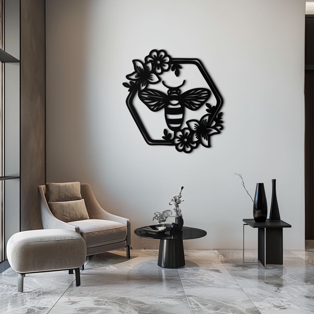 Floral Bee Silhouette Metal Wall Art – Nature Inspired Home Decoration- KAF544 - Tampa Home & Garden Store