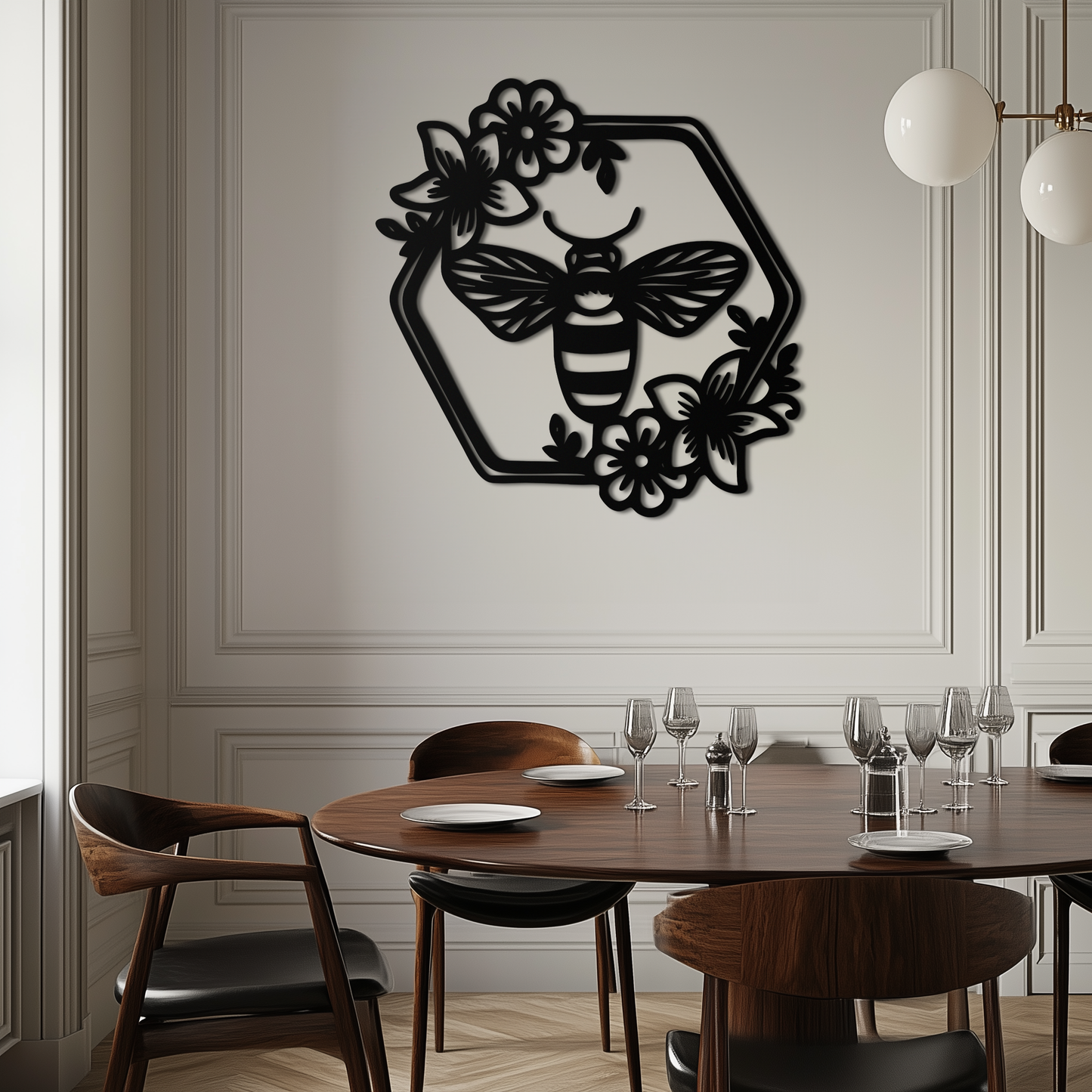 Floral Bee Silhouette Metal Wall Art – Nature Inspired Home Decoration- KAF544 - Tampa Home & Garden Store