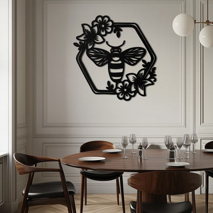 Floral Bee Silhouette Metal Wall Art – Nature Inspired Home Decoration- KAF544 - Tampa Home & Garden Store