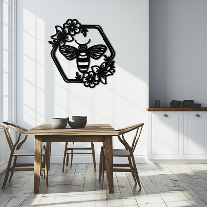 Floral Bee Silhouette Metal Wall Art – Nature Inspired Home Decoration- KAF544 - Tampa Home & Garden Store