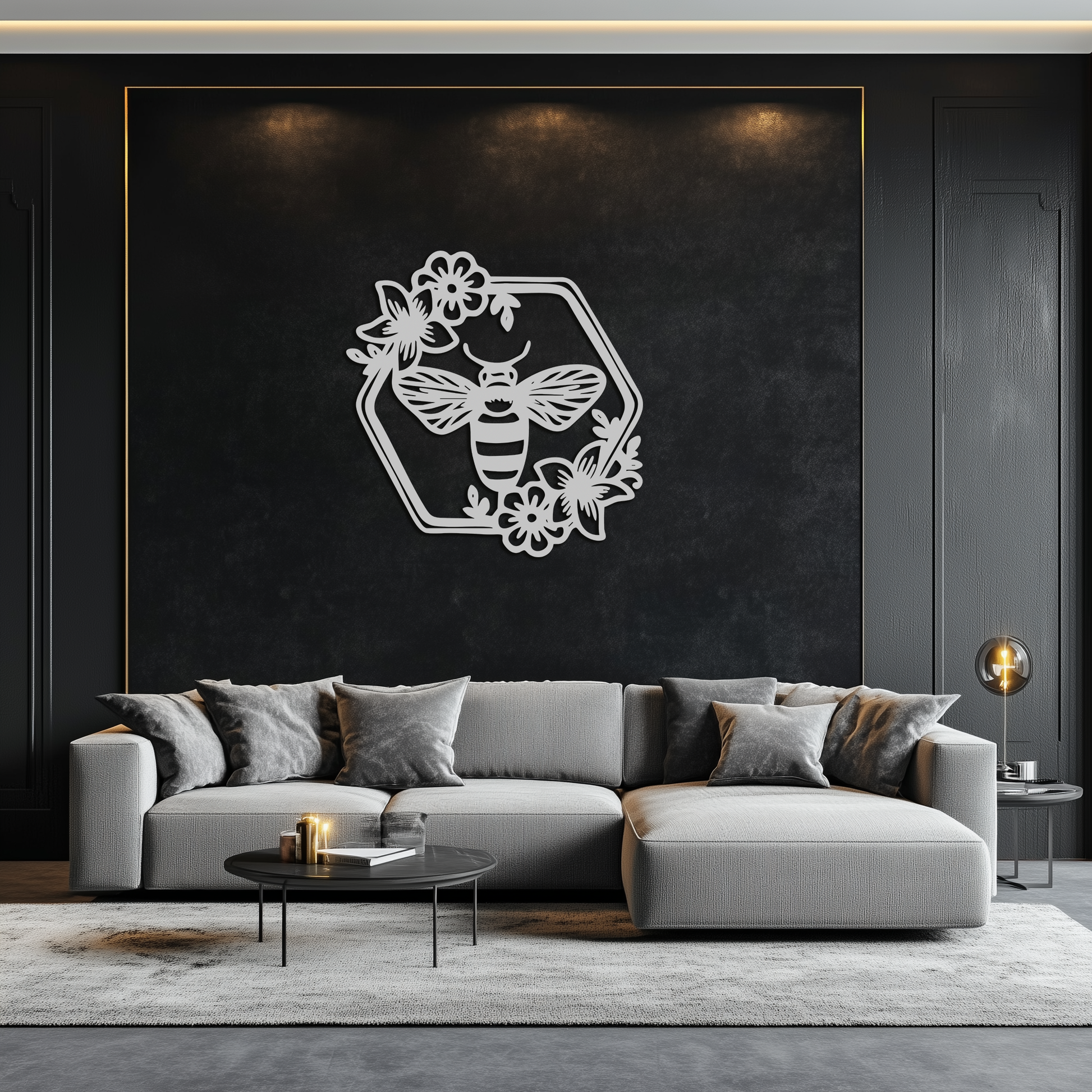 Floral Bee Silhouette Metal Wall Art – Nature Inspired Home Decoration- KAF544 - Tampa Home & Garden Store