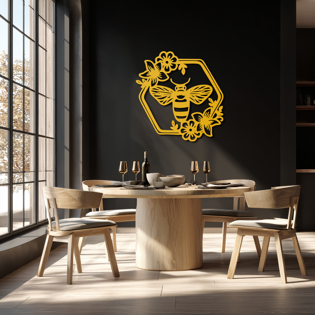 Floral Bee Silhouette Metal Wall Art – Nature Inspired Home Decoration- KAF544 - Tampa Home & Garden Store