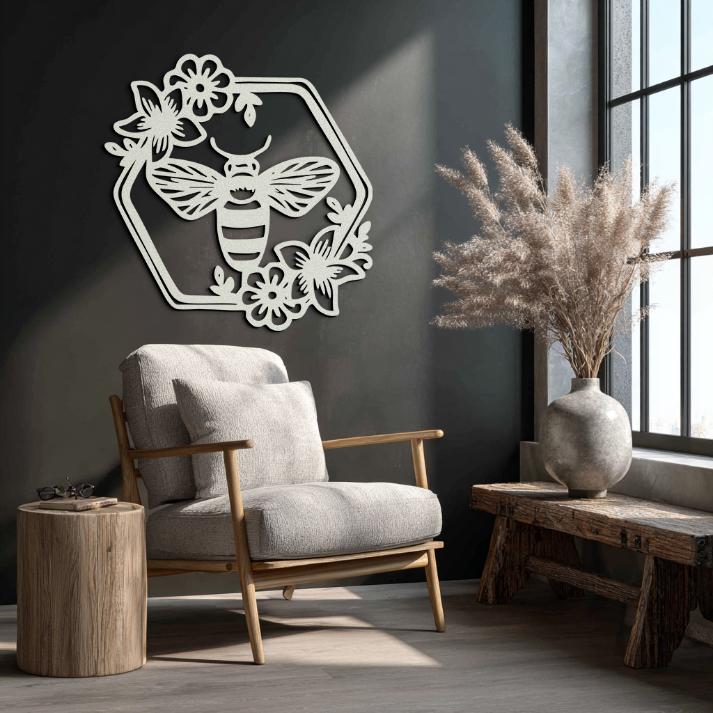 Floral Bee Silhouette Metal Wall Art – Nature Inspired Home Decoration- KAF544 - Tampa Home & Garden Store