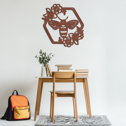 Floral Bee Silhouette Metal Wall Art – Nature Inspired Home Decoration- KAF544 - Tampa Home & Garden Store