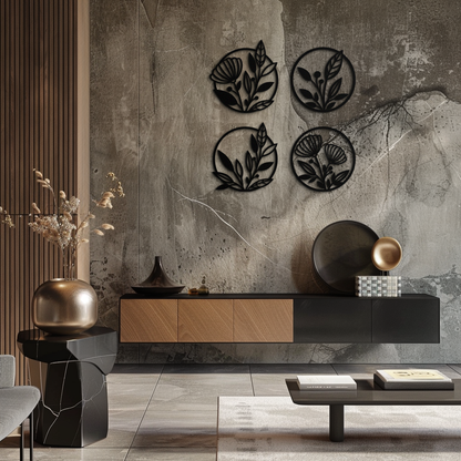 Floral Botanical Metal Wall Art - Nature-Inspired Circle Wall Decor - KAF160 - Tampa Home & Garden Store