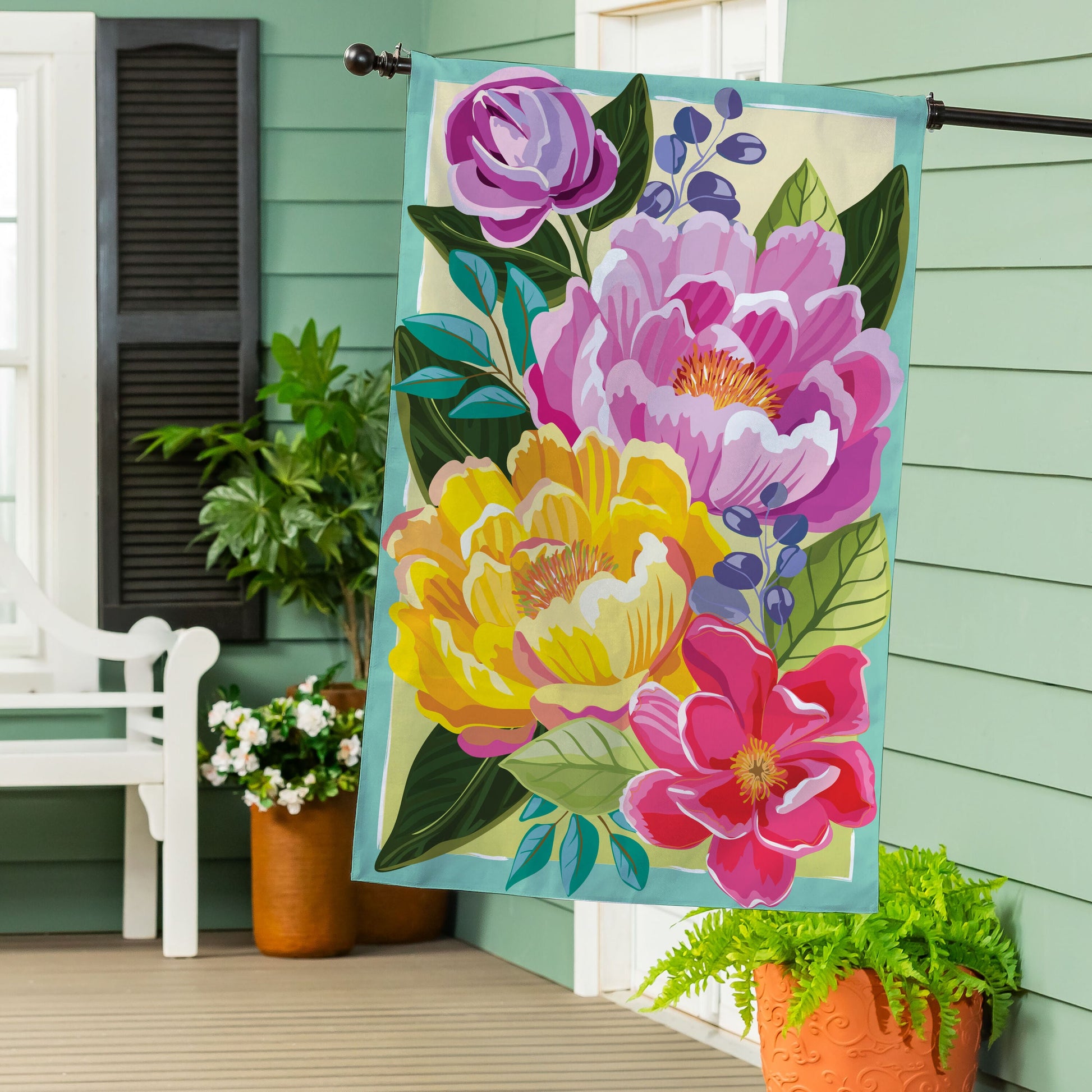 Floral Burst Burlap House Flag - Tampa Home & Garden Store