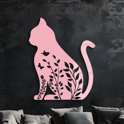 Floral Cat Silhouette Metal Wall Art – Elegant Pet-Inspired Home Décor - KAFGP061 - Tampa Home & Garden Store