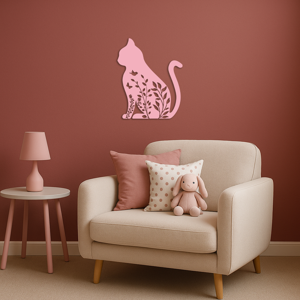 Floral Cat Silhouette Metal Wall Art – Elegant Pet-Inspired Home Décor - KAFGP061 - Tampa Home & Garden Store