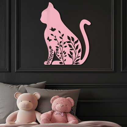 Floral Cat Silhouette Metal Wall Art – Elegant Pet-Inspired Home Décor - KAFGP061 - Tampa Home & Garden Store