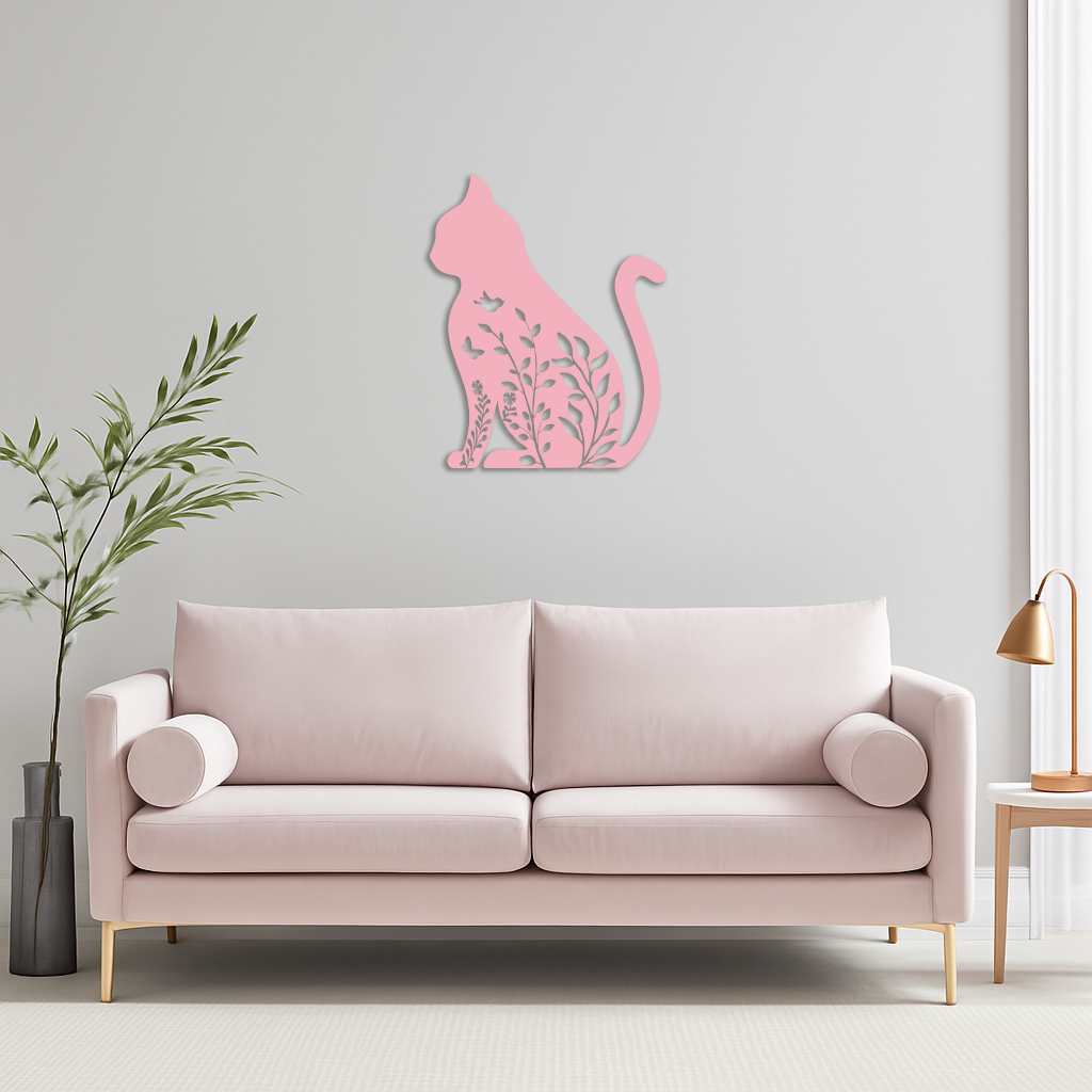 Floral Cat Silhouette Metal Wall Art – Elegant Pet-Inspired Home Décor - KAFGP061 - Tampa Home & Garden Store