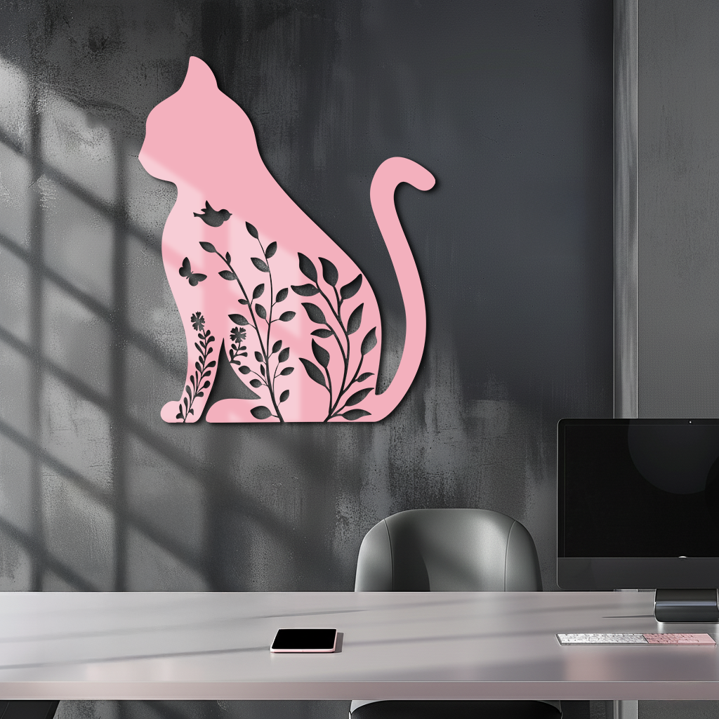 Floral Cat Silhouette Metal Wall Art – Elegant Pet-Inspired Home Décor - KAFGP061 - Tampa Home & Garden Store