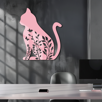 Floral Cat Silhouette Metal Wall Art – Elegant Pet-Inspired Home Décor - KAFGP061 - Tampa Home & Garden Store