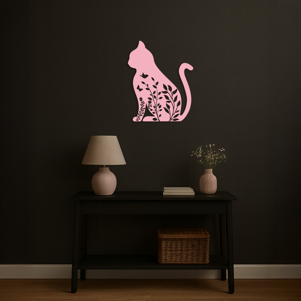 Floral Cat Silhouette Metal Wall Art – Elegant Pet-Inspired Home Décor - KAFGP061 - Tampa Home & Garden Store