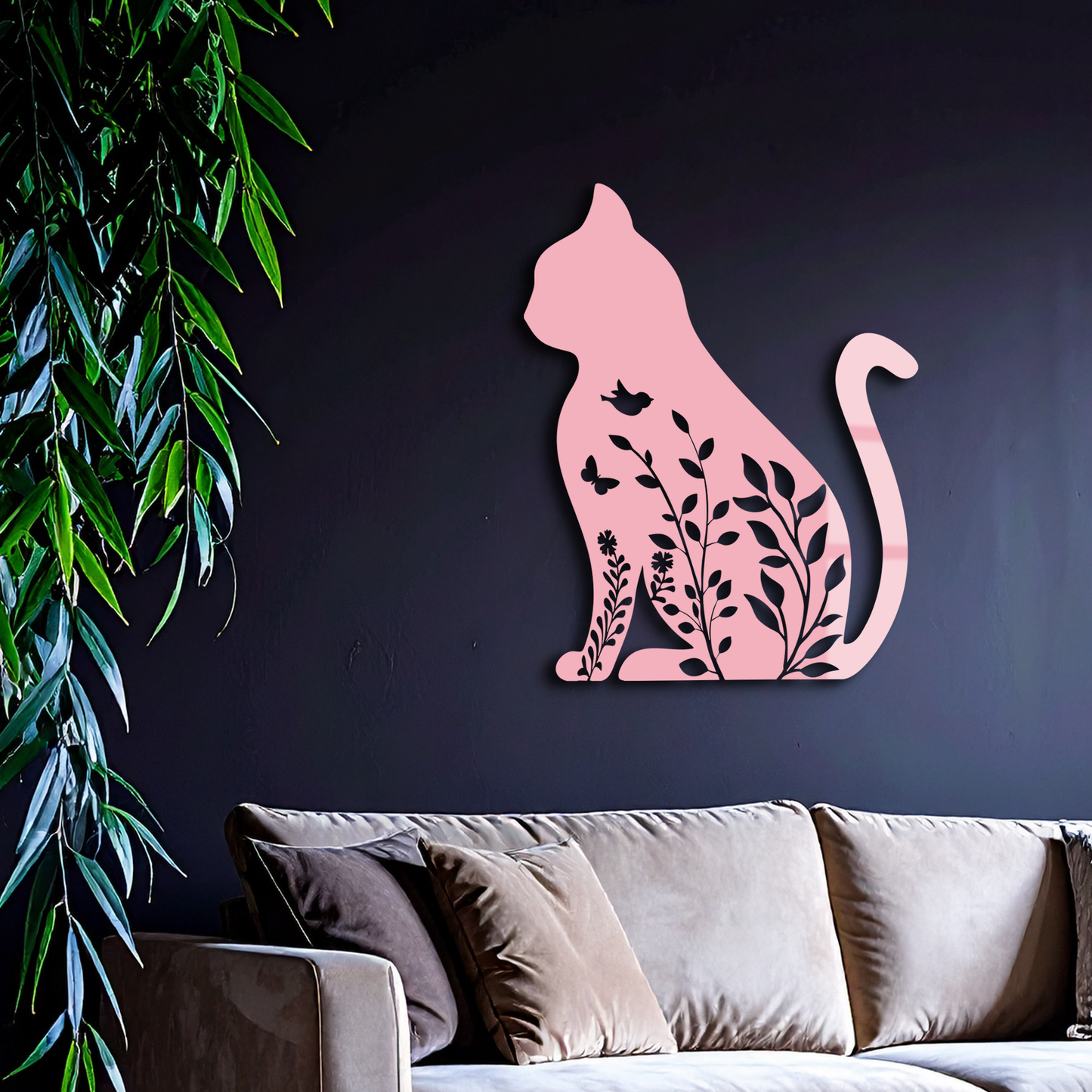 Floral Cat Silhouette Metal Wall Art – Elegant Pet-Inspired Home Décor - KAFGP061 - Tampa Home & Garden Store