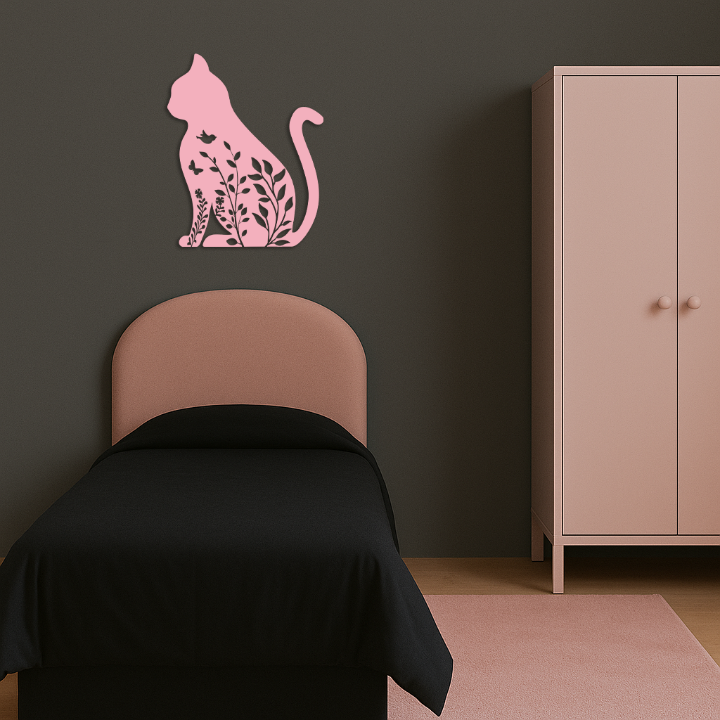 Floral Cat Silhouette Metal Wall Art – Elegant Pet-Inspired Home Décor - KAFGP061 - Tampa Home & Garden Store