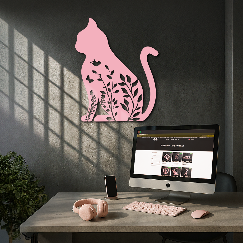 Floral Cat Silhouette Metal Wall Art – Elegant Pet-Inspired Home Décor - KAFGP061 - Tampa Home & Garden Store