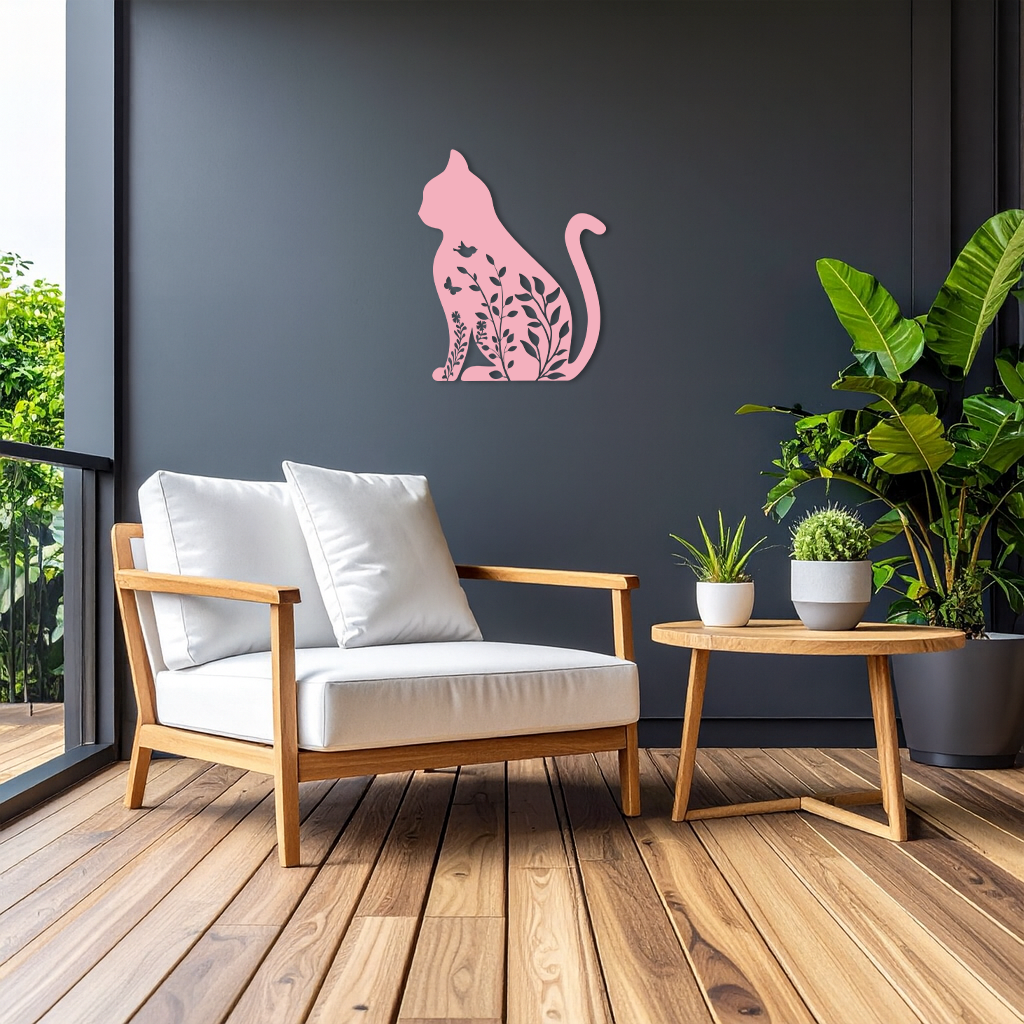 Floral Cat Silhouette Metal Wall Art – Elegant Pet-Inspired Home Décor - KAFGP061 - Tampa Home & Garden Store