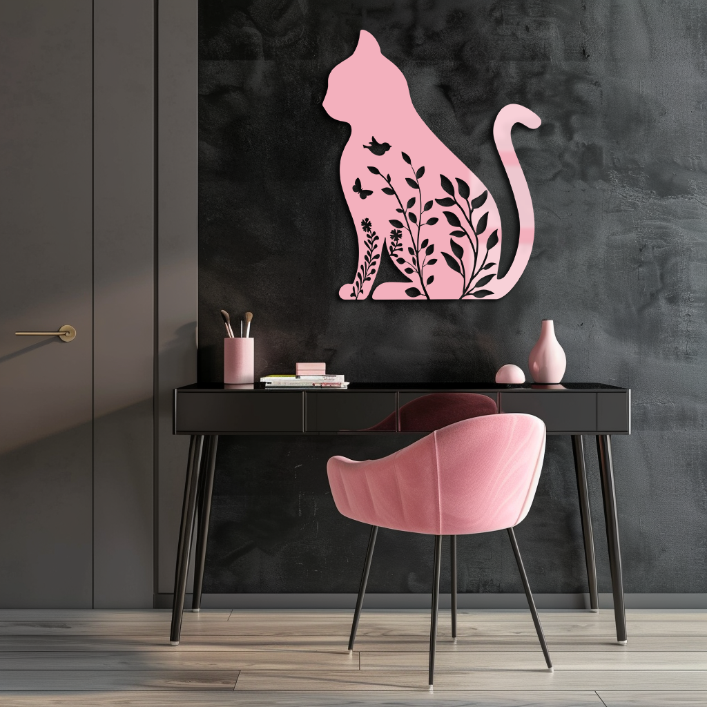 Floral Cat Silhouette Metal Wall Art – Elegant Pet-Inspired Home Décor - KAFGP061 - Tampa Home & Garden Store