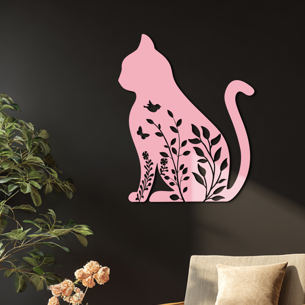 Floral Cat Silhouette Metal Wall Art – Elegant Pet-Inspired Home Décor - KAFGP061 - Tampa Home & Garden Store
