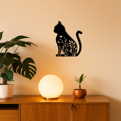 Floral Cat Silhouette Metal Wall Art – Elegant Pet-Inspired Home Décor - KAFGP061 - Tampa Home & Garden Store