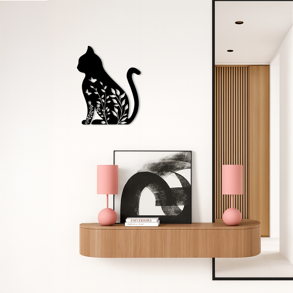 Floral Cat Silhouette Metal Wall Art – Elegant Pet-Inspired Home Décor - KAFGP061 - Tampa Home & Garden Store