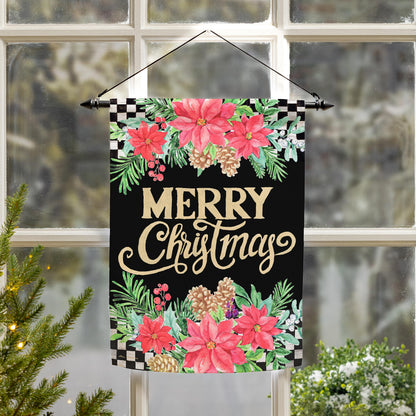 Floral Checkered Merry Christmas Suede Garden Flag - Tampa Home & Garden Store