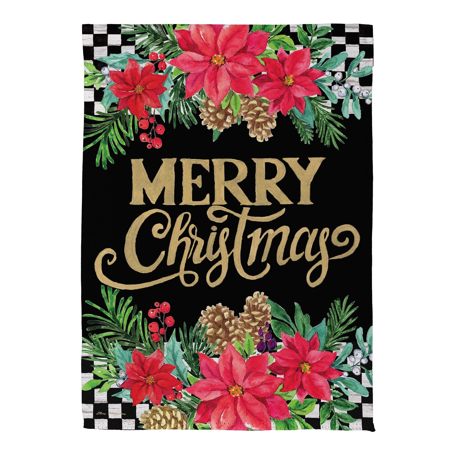 Floral Checkered Merry Christmas Suede Garden Flag - Tampa Home & Garden Store