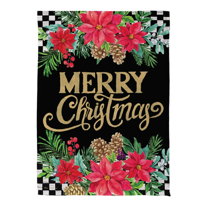 Floral Checkered Merry Christmas Suede Garden Flag - Tampa Home & Garden Store