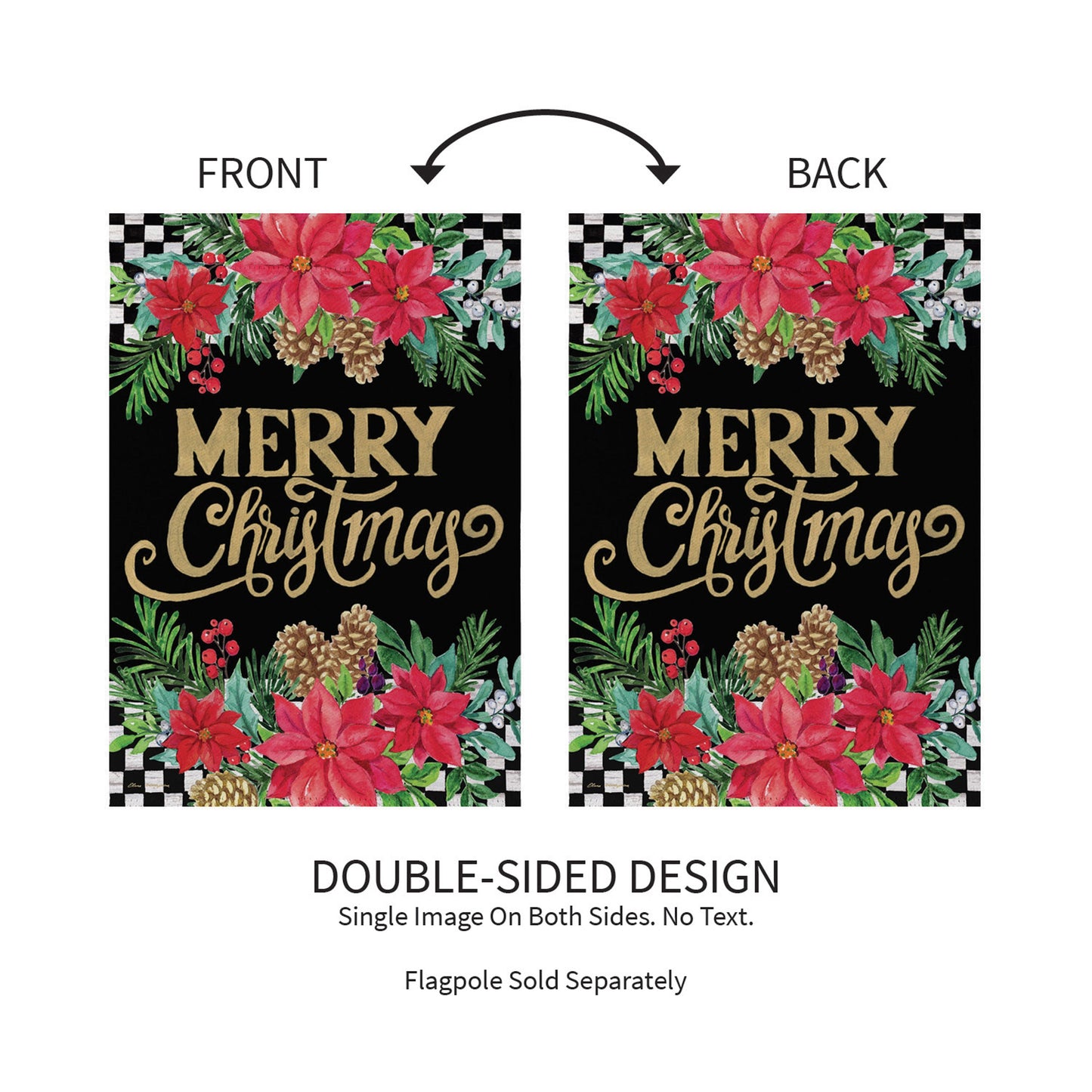 Floral Checkered Merry Christmas Suede Garden Flag - Tampa Home & Garden Store