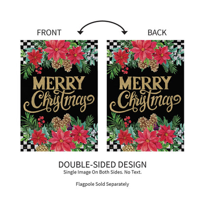 Floral Checkered Merry Christmas Suede Garden Flag - Tampa Home & Garden Store