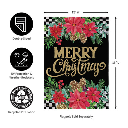 Floral Checkered Merry Christmas Suede Garden Flag - Tampa Home & Garden Store