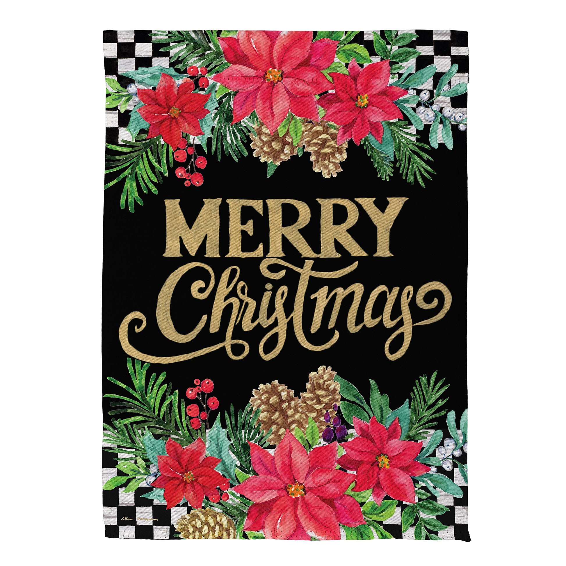 Floral Checkered Merry Christmas Suede House Flag - Tampa Home & Garden Store