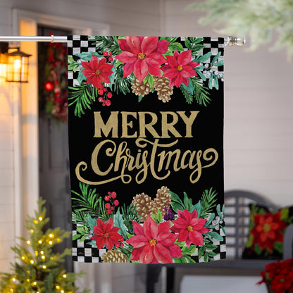 Floral Checkered Merry Christmas Suede House Flag - Tampa Home & Garden Store