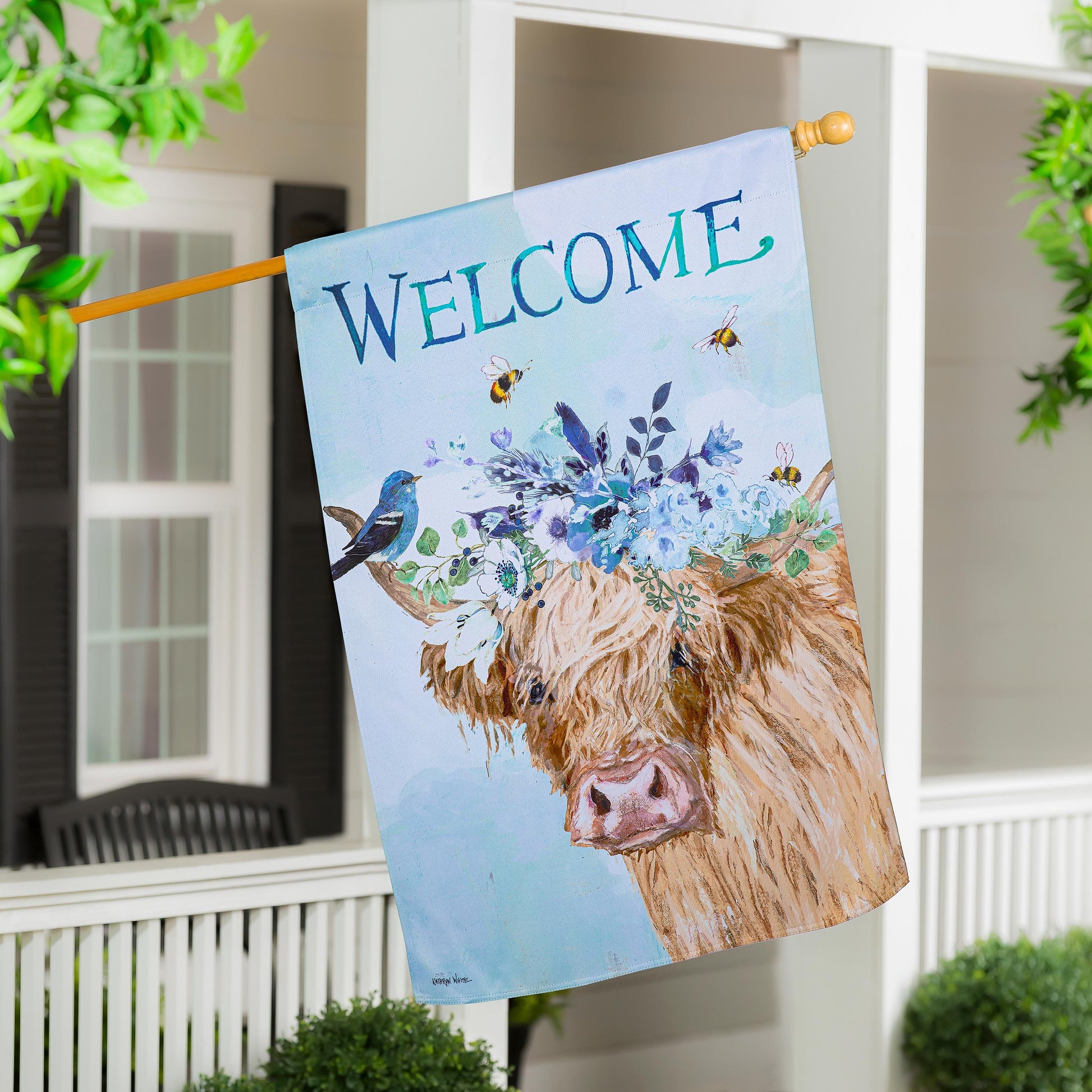 Floral Cow Suede House Flag - Tampa Home & Garden Store