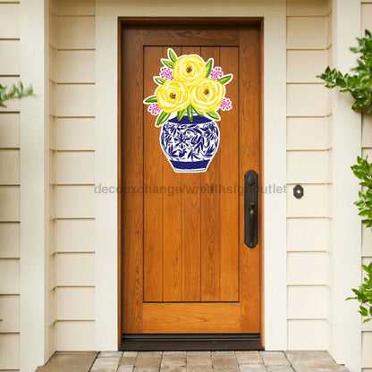 Floral Door Hanger, Cut Bow Holes, wood sign, DECOE-W-903448, 22" Door Hanger - Tampa Home & Garden Store