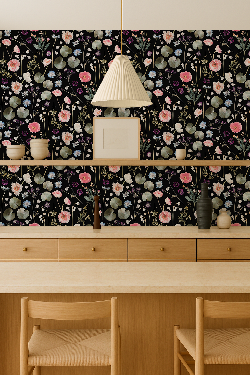 Floral Finds Wallpaper, black - Tampa Home & Garden Store