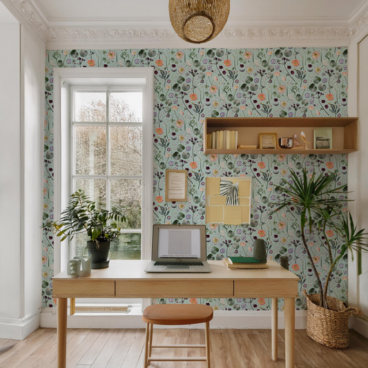 Floral Finds Wallpaper, blue - Tampa Home & Garden Store