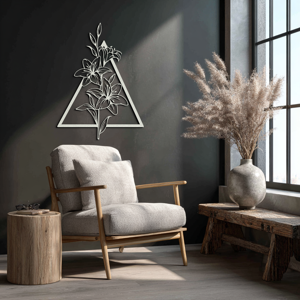 Floral Geometric Metal Wall Art – Elegant Lily Design - KAF215 - Tampa Home & Garden Store