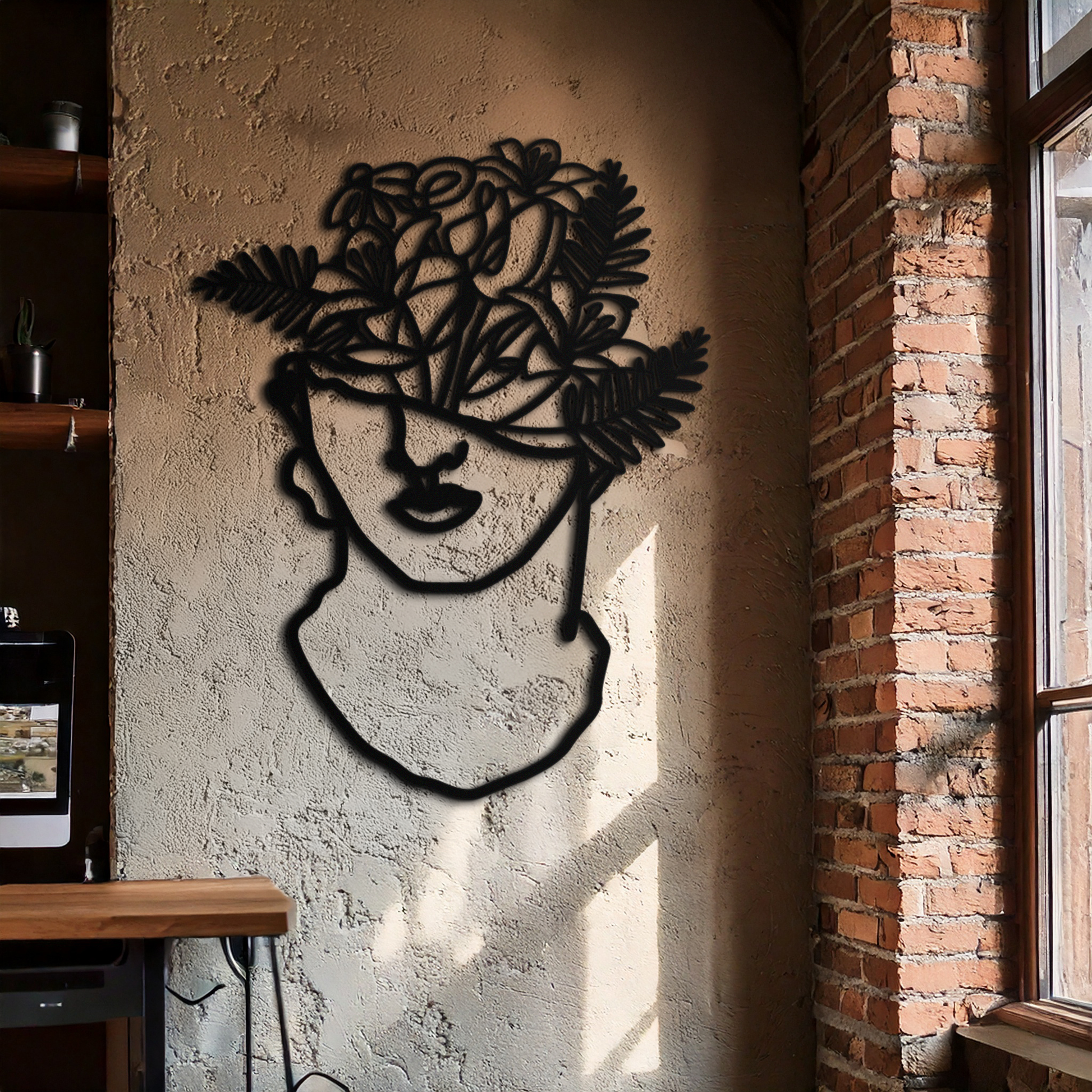 Floral Greek Statue Line Art – Modern Abstract Face Metal Wall Decor- KAF394 - Tampa Home & Garden Store
