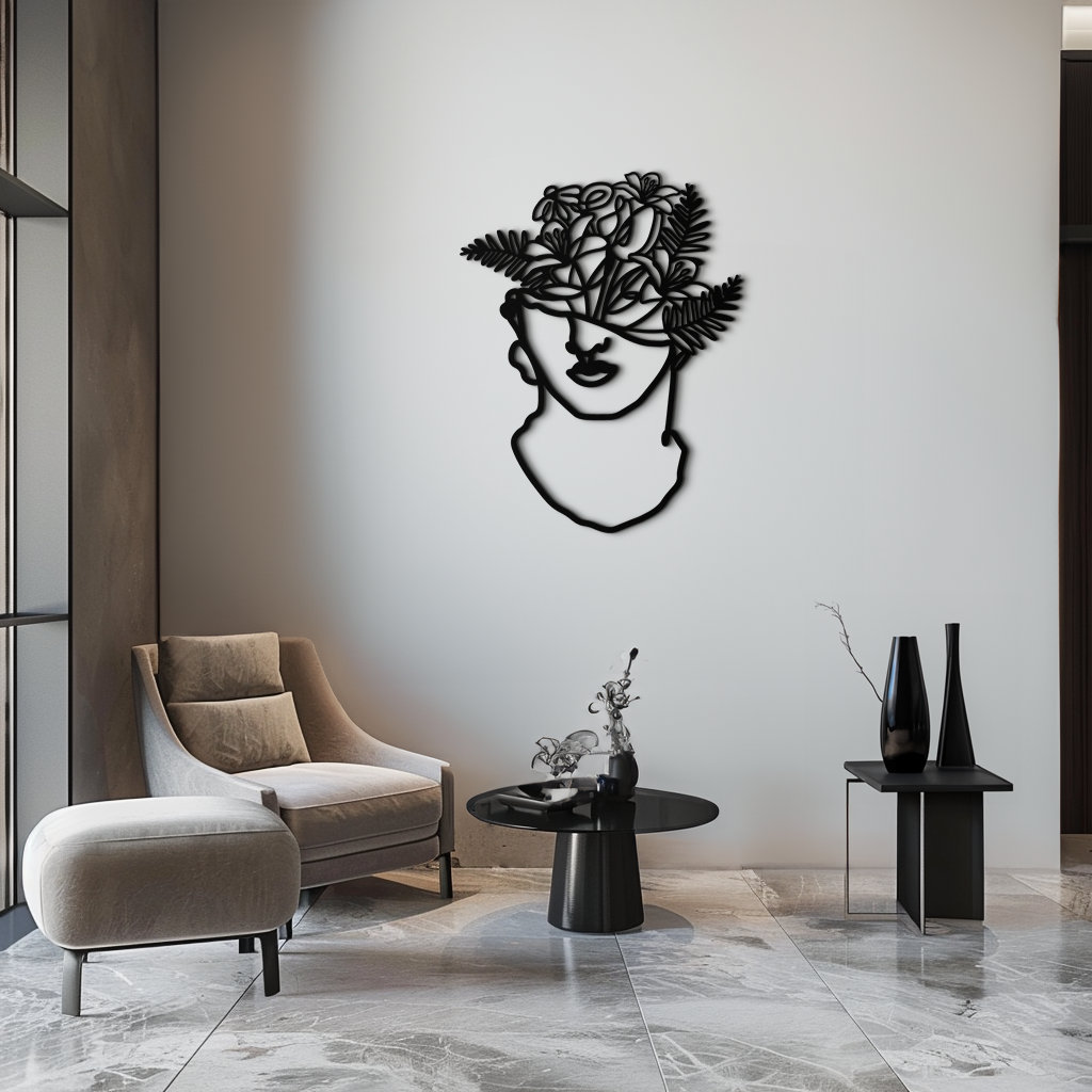 Floral Greek Statue Line Art – Modern Abstract Face Metal Wall Decor- KAF394 - Tampa Home & Garden Store