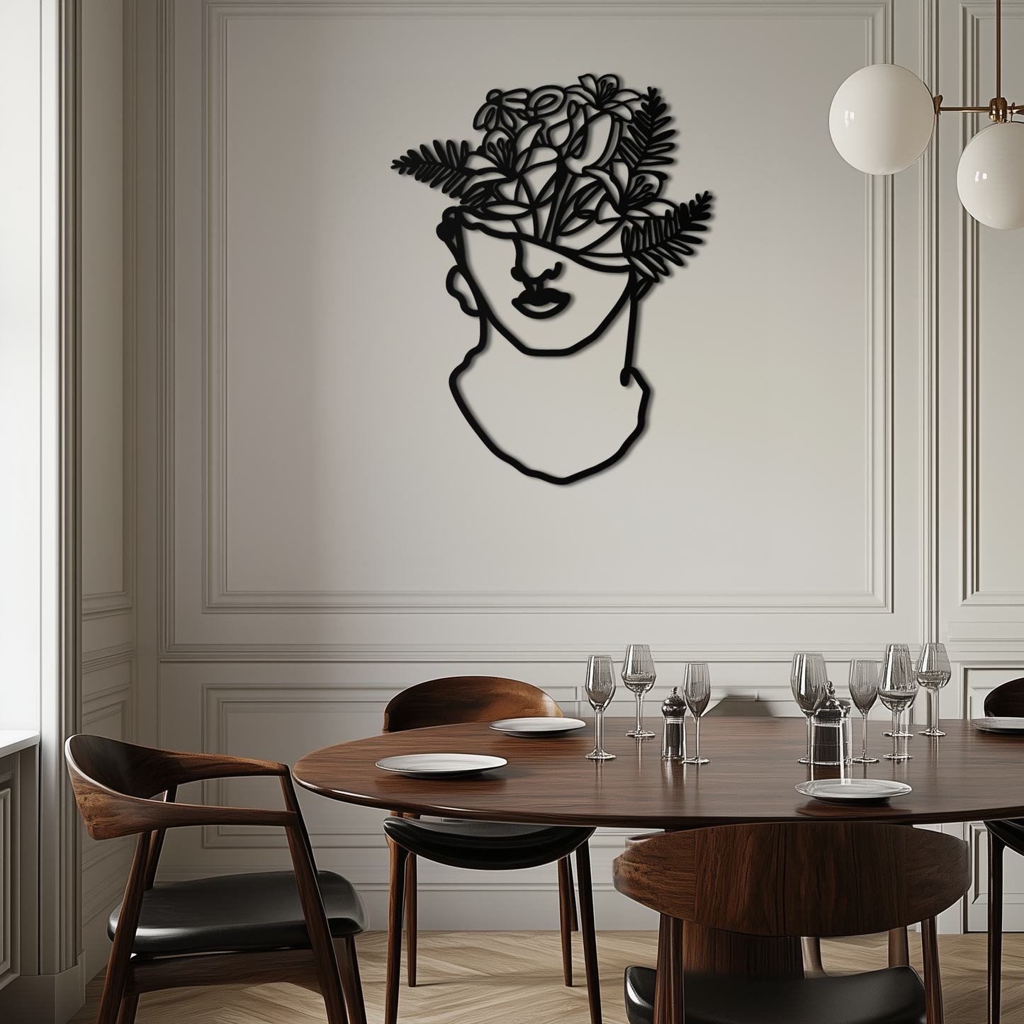 Floral Greek Statue Line Art – Modern Abstract Face Metal Wall Decor- KAF394 - Tampa Home & Garden Store