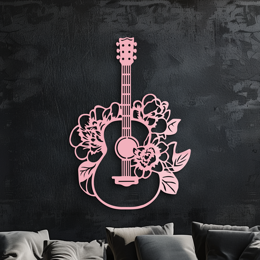 Floral Guitar Metal Wall Art – Music Inspired Home & Studio Decor - KAFGP140 - Tampa Home & Garden Store