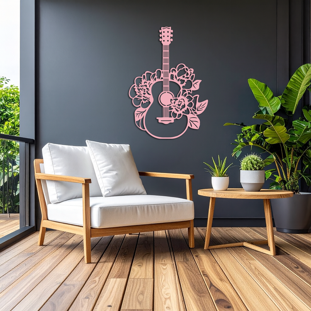 Floral Guitar Metal Wall Art – Music Inspired Home & Studio Decor - KAFGP140 - Tampa Home & Garden Store