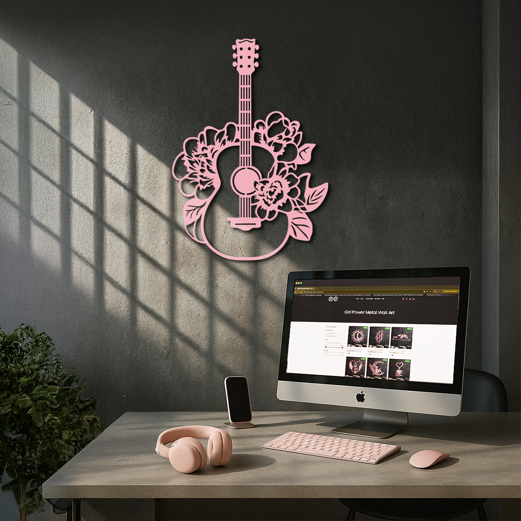 Floral Guitar Metal Wall Art – Music Inspired Home & Studio Decor - KAFGP140 - Tampa Home & Garden Store