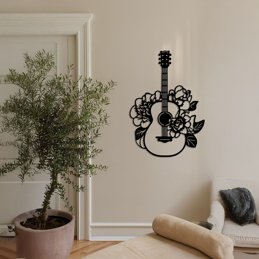 Floral Guitar Metal Wall Art – Music Inspired Home & Studio Decor - KAFGP140 - Tampa Home & Garden Store