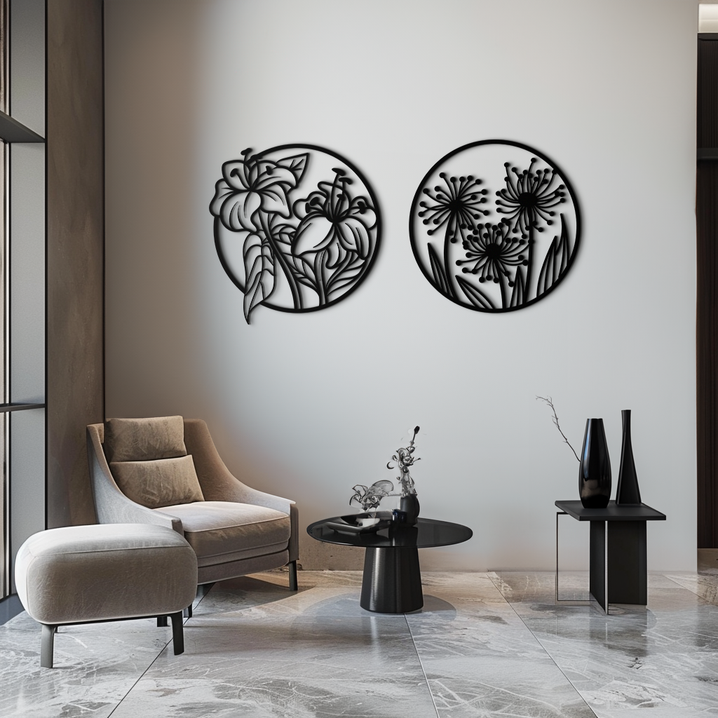 Floral Harmony Metal Wall Art – Elegant Botanical Steel Decor - KAF152 - Tampa Home & Garden Store