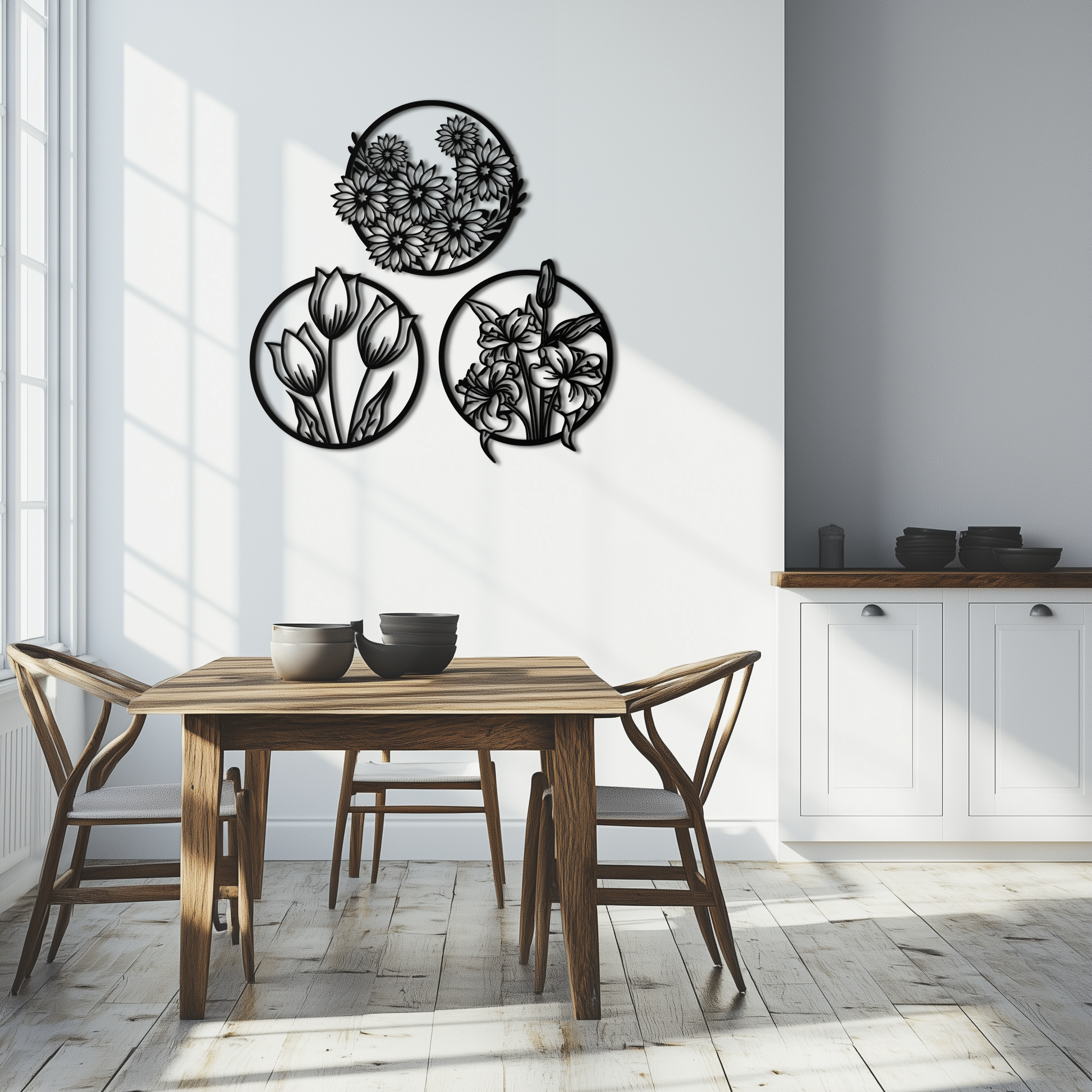 Floral Harmony Metal Wall Art - Set of Three Elegant Botanical Designs - KAF223 - Tampa Home & Garden Store