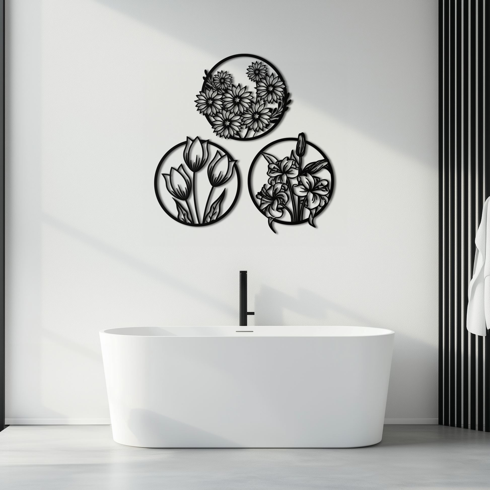 Floral Harmony Metal Wall Art - Set of Three Elegant Botanical Designs - KAF223 - Tampa Home & Garden Store